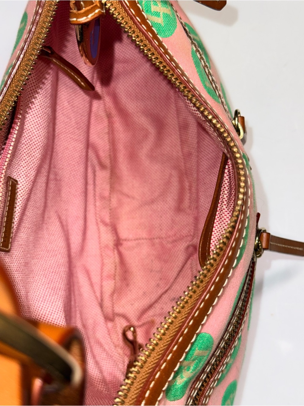 Dooney & Bourke Pink and Green Signature Crescent Shoulder Bag - Picture 7 of 8